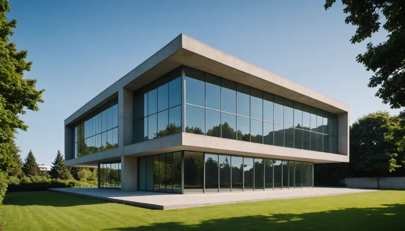 une façade batiment fonctionnaliste francais detail beton armé verre